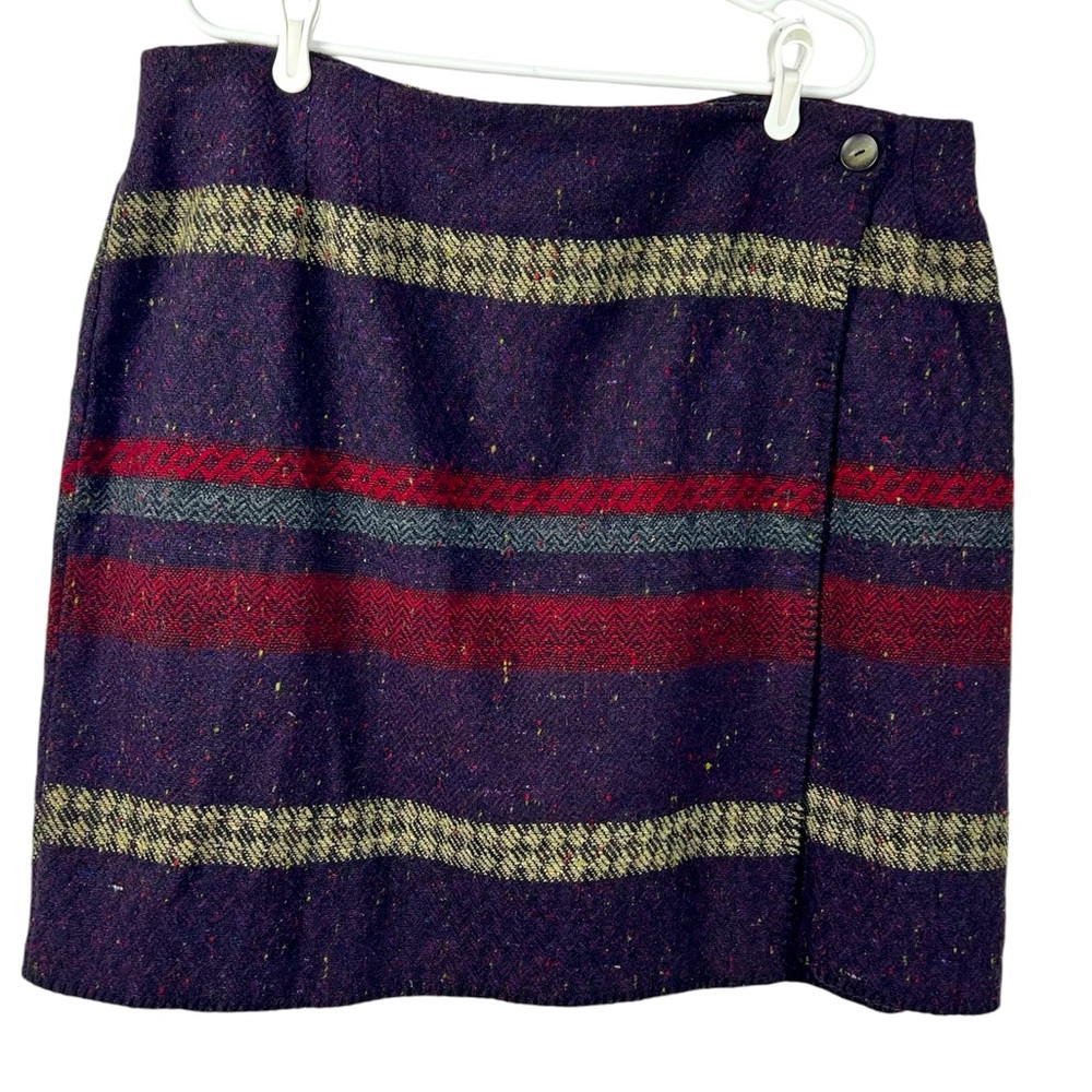 Kathy Deena Wrap Skirt Women’s Size 26 Wool Blend Purple Plaid
